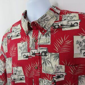 Puritan Hawaiian Aloha Shirt Mens 2XL Button Down Red Pickup Truck Cotton